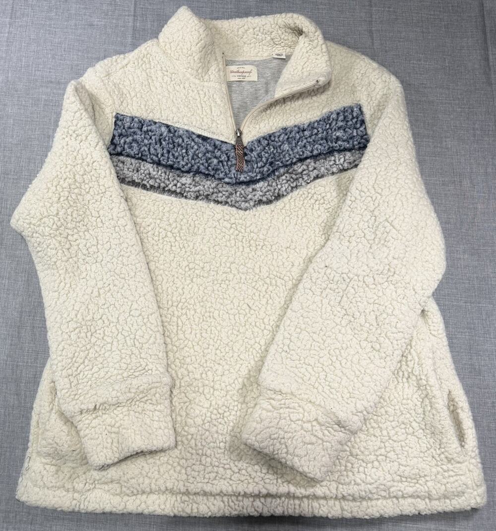 Weatherproof Vintage Ladies Sherpa 1/4 Zip Pullover Jacket SZ L XL Chevron Faux